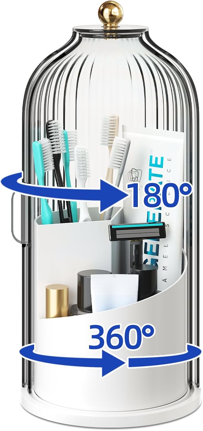 Dustproof Toothbrush Holders with Cover for Bathrooms, Rotating Covered Tooth Brush Holder for Bathroom Counter, Dust Proo...