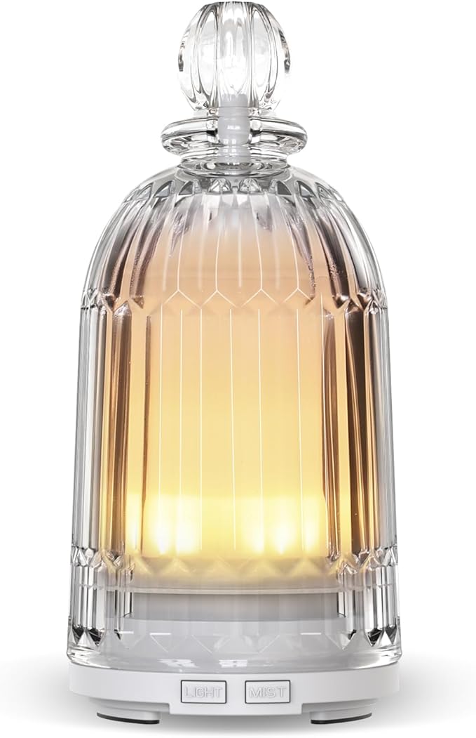 Smartwell Glass Essential Oil Diffuser, Aroma Diffusers with Glass Cover & Plastic Reservoir Small Humidifiers with 7 Colo...