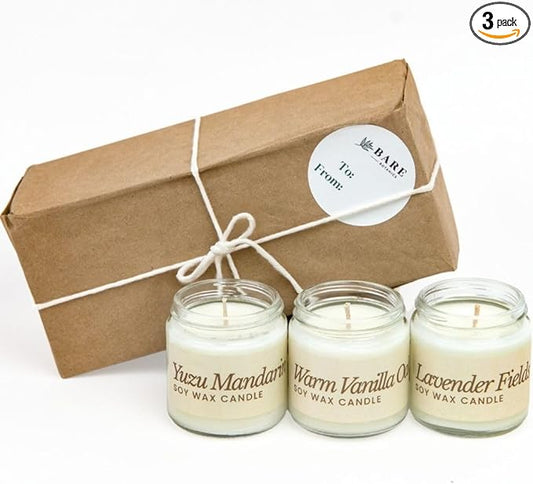 Bare Botanics Soy Candle Gift Set 3 pcs - 100% Plant-Based Fragrance Oils - Premium, Non-Toxic Candle - Softly Scented Nat...
