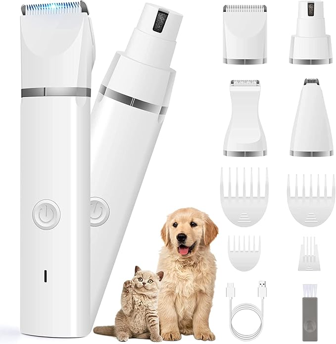 Veeconn Dog Clippers Grooming Kit Hair Clipper-Low Noise Paw Trimmer- Rechargeable - Cordless Quiet Nail Grinder Shaver fo...