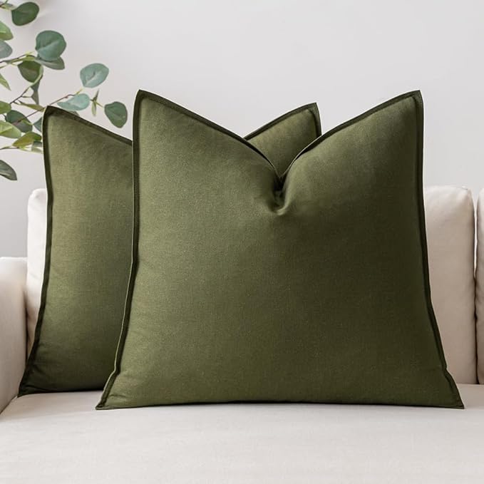 MIULEE 24x24 Inch Pack of 2 Decorative Linen Pillow Covers Boho Farmhouse Modern Soft Accent Euro Shams Throw Pillows for ...