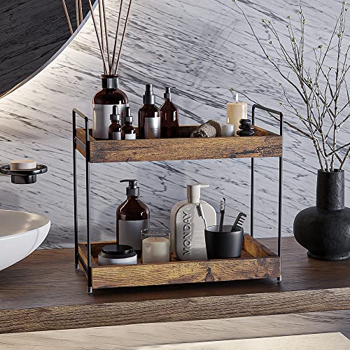 SANRETAHO 2-Tier Bathroom Counter Organizer, Wood Kitchen Countertop Spice Rack, Vanity Cosmetic Makeup Organizers Shelf f...
