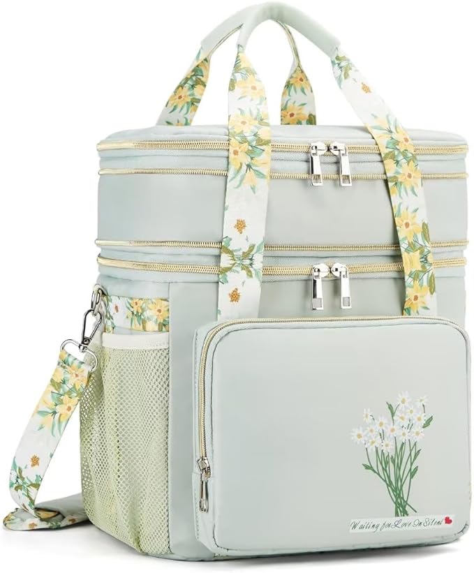 HSHRICH Insulated Lunch Bag for Women/Men, Dual Compartment Waterproof Reusable Large Lunch Box for Adlut Wide-Open Tote C...