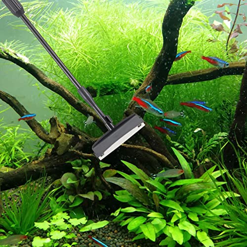 hygger Carbon Fiber 6 in 1 Aquarium Cleaning Tool Kit Al-gae Scraper Scrubber Pad Sponge Telescopic Handle Fish Tank Brush...
