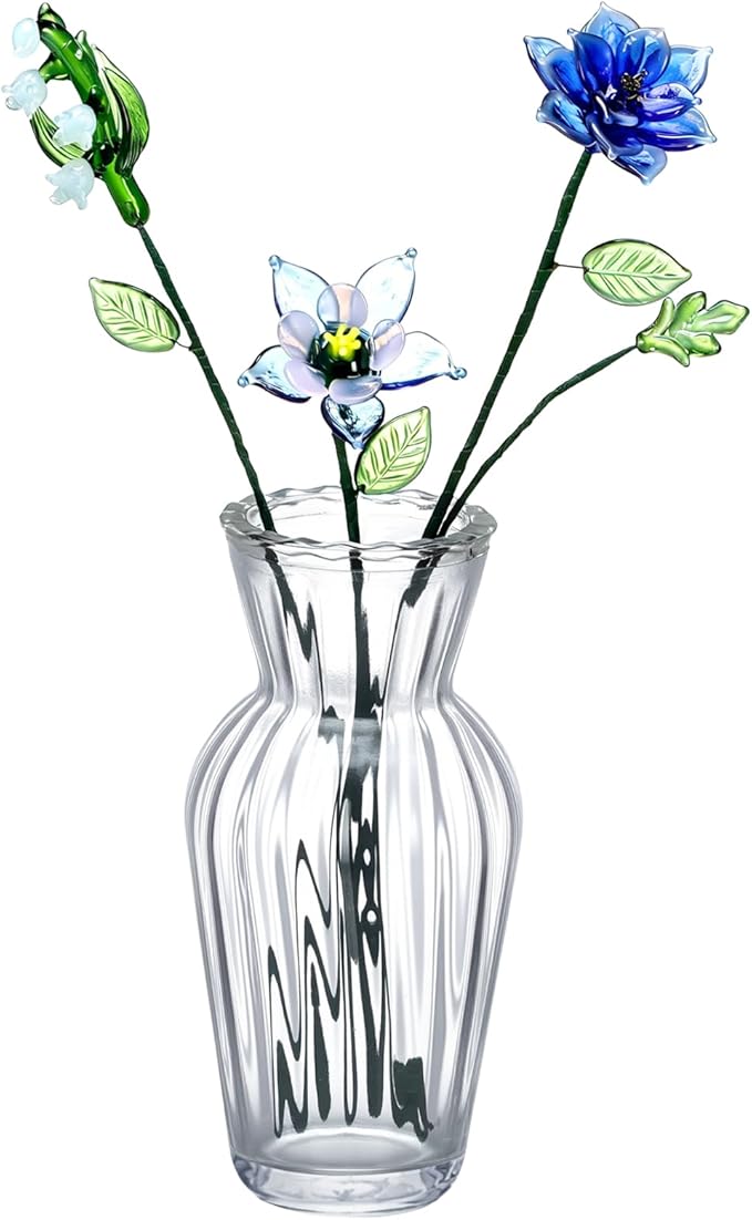 HunnmingRe 5 Pcs Glass Flowers with Vase, May Birth Month Flower Decor, Handmade Blown Glass Birthday Flower Bouquet, Birt...