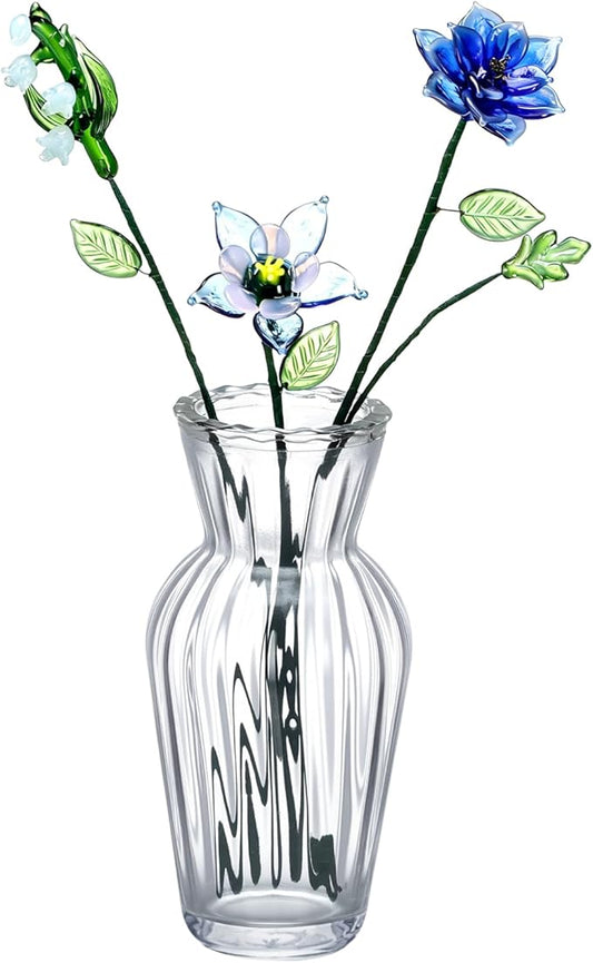 HunnmingRe 5 Pcs Glass Flowers with Vase, May Birth Month Flower Decor, Handmade Blown Glass Birthday Flower Bouquet, Birt...