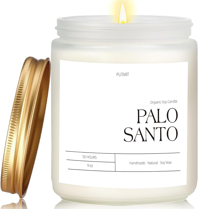 Putart Palo Santo Highly Scented Candle for Home, 9oz Natural Soy Aromatherapy Non Toxic Candles with Essential Oil, Home ...