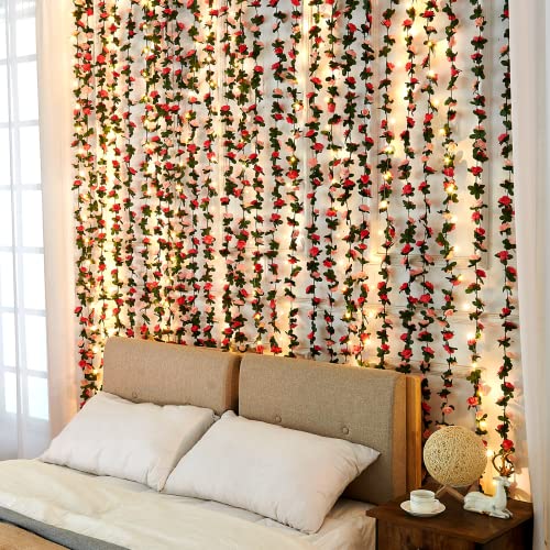 MARTINE MALL Flower Garland Rose Vines, 2 Strands 16.5Ft Flower Vines for Bedroom, Rose Floral Garland Decorations for Roo...