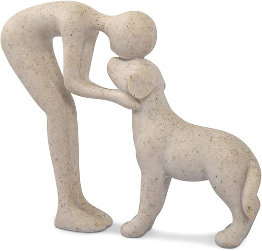 FriyGardcn Dog Sculpture Home Decor Cute Man and Dog Statue Decoration for Office、Living Room、Bedroom、Home， Memory Gifts f...