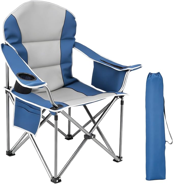 NEWBULIG Oversized Folding Camp Chair for Adults, 500 LBS Heavy Duty Support, Portable Outdoor Collapsible Chairs, with Cu...