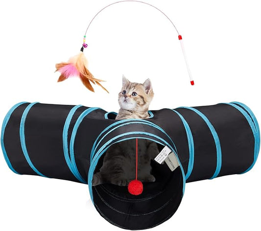 Tempcore Pet Cat Tunnel Tube Cat Toys 3 Way Collapsible, Tunnels for Indoor Cats，Kitty Bored Peek Hole Toy Ball Cat, Pupp...