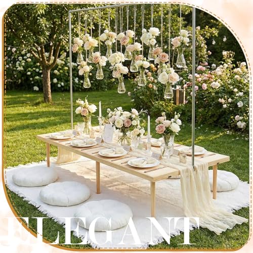 Beeveer 91 x 71'' Extra Large Outdoor Picnic Blanket with Beige Table Runner 6 Napkins and 6 Beige Floor Pillows Cushions ...
