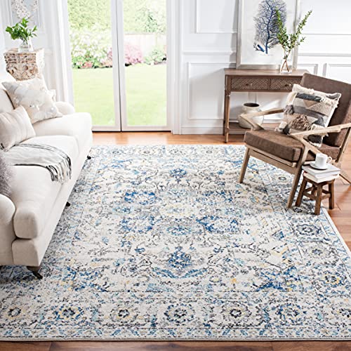 SAFAVIEH Madison Collection Area Rug - 10' x 14', Grey & Ivory, Snowflake Medallion Distressed Design, Non-Shedding & Easy...