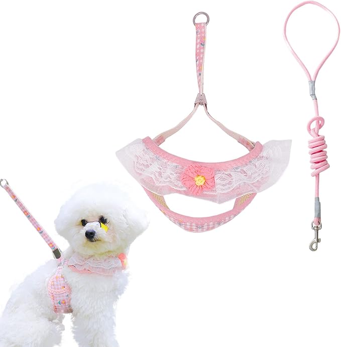 Cat Harness Collar and Leash Set, Sweet Lace Floral Kitten Collar, Escape Proof Puppy Chest Harness, Adjustable Cute Harne...