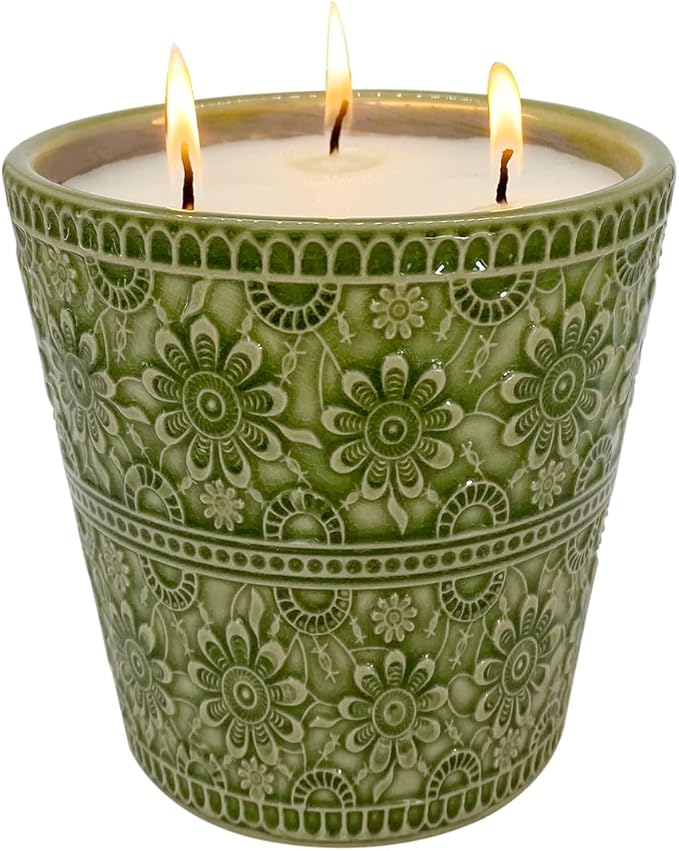 Outdoor Citronella Candle, Decorative Delicate Porcelain Candle Made with Natural Citronella Oil and Natural Soy Wax, Non-...