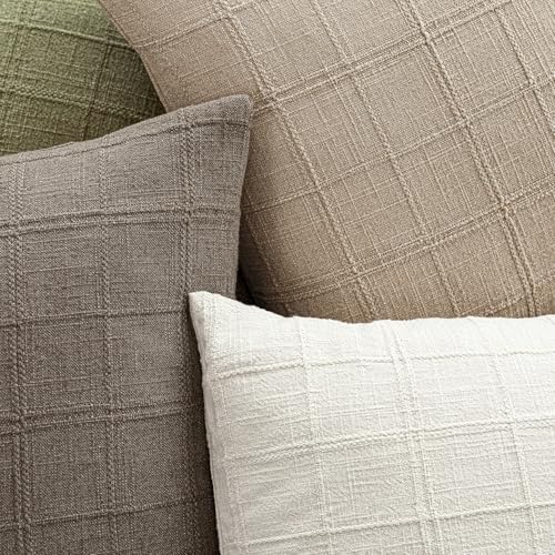 Foindtower Set of 1 Decorative Linen Check Throw Pillow Cover Neutral Farmhouse Lumbar Cushion Cover Soild Modern Coastal ...