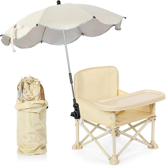 Mifoci Baby Outdoor Beach Chair with Umbrella Kids Travel Folding Seat with Tray Compact Portable Chair with Storage Bag, ...