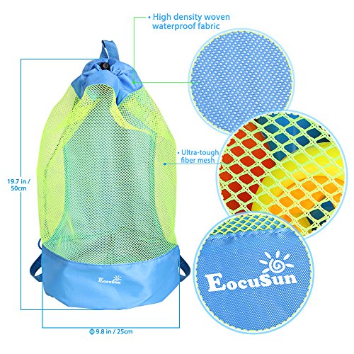 EocuSun Large Mesh Beach Bag Tote Durable Sand Away Drawstring Beach Backpack Swim and Pool Toys Balls Storage Bags Packs,...