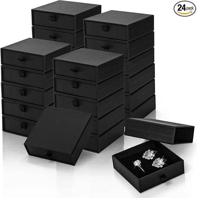 WRINGKIT 24 Pack Jewelry Gift Boxes, 3.5x3.5x1.2 Inch Cardboard Jewelry Packaging Box with Lid, Small Storage Display Case...