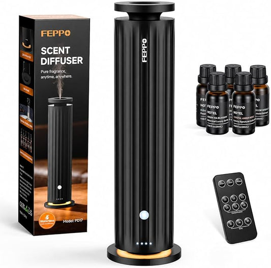 FEPPO Waterless Diffuser, Essential Oil Diffuser for Home Hotel Office – Cold Air Aroma Diffuser Starter Kit with 5×20mL H...
