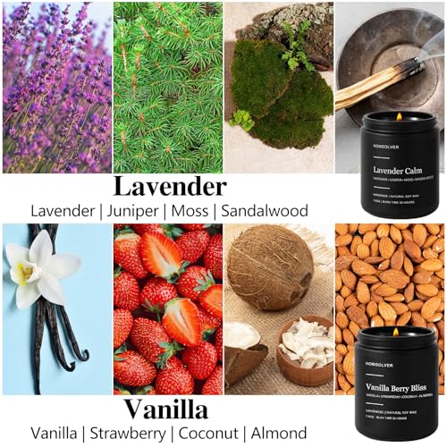 Homsolver Set of 4 Scented Candles for Home Decor, Candle Gifts for Dad Men Him, 200Hours Burn Tine, Vanilla, Lavender, Sa...