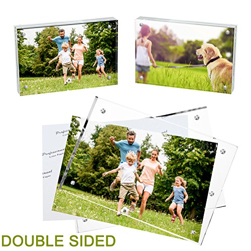Meetu Acrylic Picture Frame 5x7,Clear Freestanding Double Sided 20mm Thickness Frameless Magnetic Photo Frames Desktop Dis...