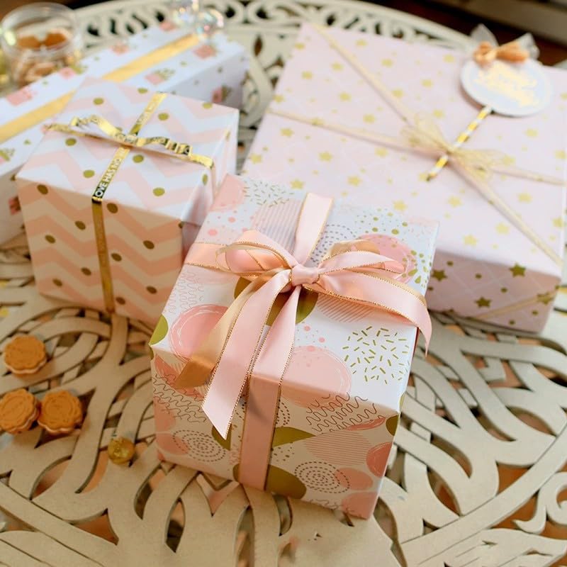 Namzi flowers, gifts, gift box packaging paper, pink glossy gold printed packaging paper, (pink star grid)