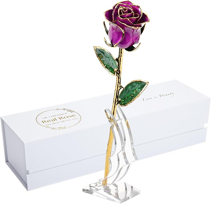 MAXSPT Gold Rose, 24K Gold Dipped Real Rose is Attractive Luster and Natural Shape, Best Gifts for Anniversary Wedding Val...