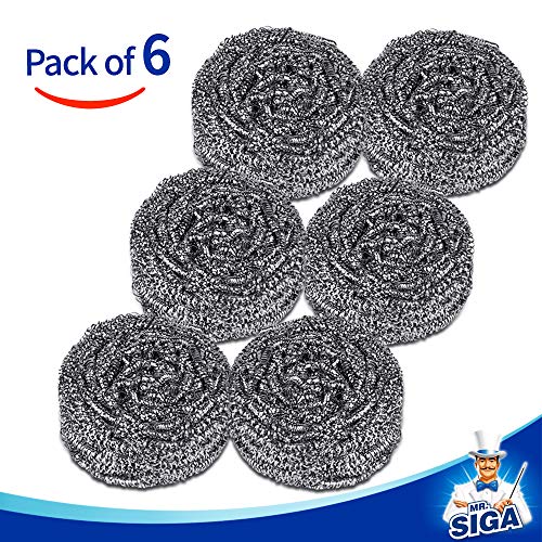 MR.SIGA Stainless Steel Scourer, Pack of 6, 30g