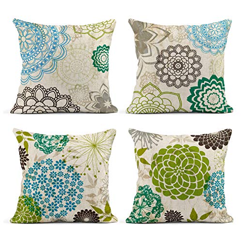 Taysta Set of 4 Linen Throw Pillow Cover Case Sparklers Floral Patterns Decorative Pillow Cases Covers Home Decor Square 2...
