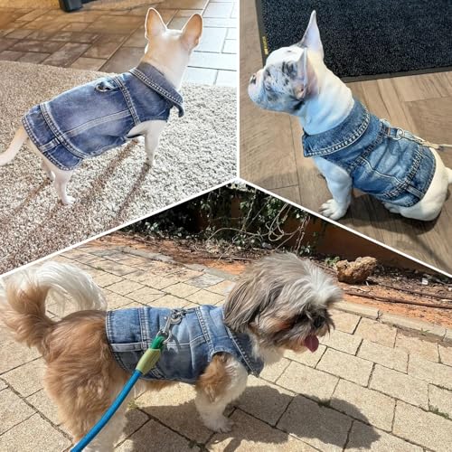 Puppy Clothes for Small Dogs Boy,Classic Western Denim Dog Coat ,Dog Jeans Jacket with Leash D-Ring,Pet Cat Costumes ,Cool...