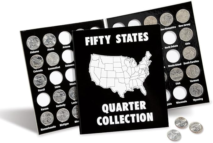 Current Collector 50 States Quarter Album - 1999-2009 Hard Cover United States Coin Collection Holder & Display Book, Amer...