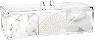Square Qtip Holder Dispenser, 3 Compartments Cotton Ball Holder, Bathroom Canisters for Cotton Swab, Ball, Cottons Pad Org...
