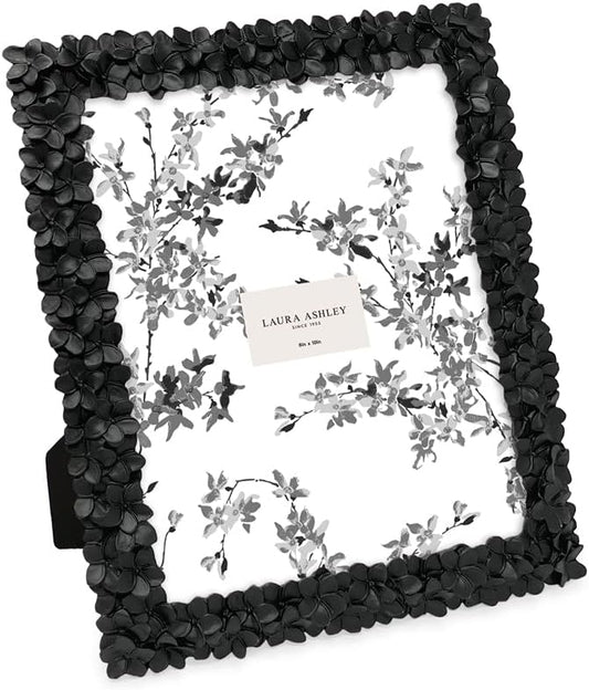 Laura Ashley 8x10 Black Flower Textured Hand-Crafted Resin Picture Frame w/Easel & Hook for Tabletop & Wall Display, Decor...