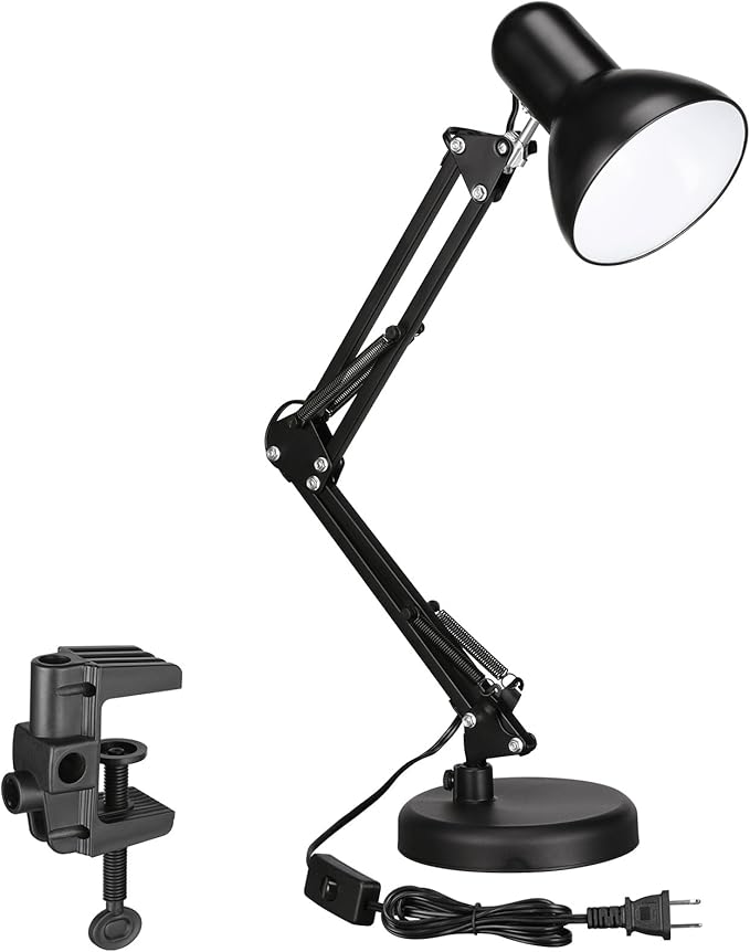 TORCHSTAR Metal Desk Lamp with Clamp, Swing Arm, Architect Adjustable Gooseneck Table Lamp, Clip Desk Lights for Home Offi...