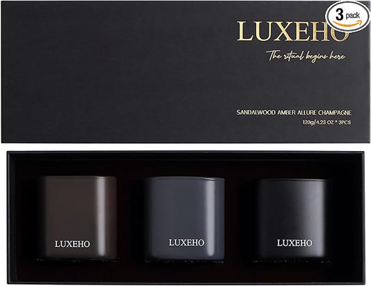 Luxury Scented Candle Set 3-Pack | Home Decor & Giftable Soy Candles | Champagne, Sandalwood & Amber | 75h Burn Time | Cot...