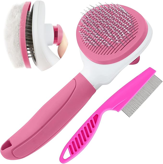 Cat Brushes for Indoor Cats, Dog Brush for Shedding with Metal Cat Comb, Self Cleaning Pet Hair Brush with Release Button ...