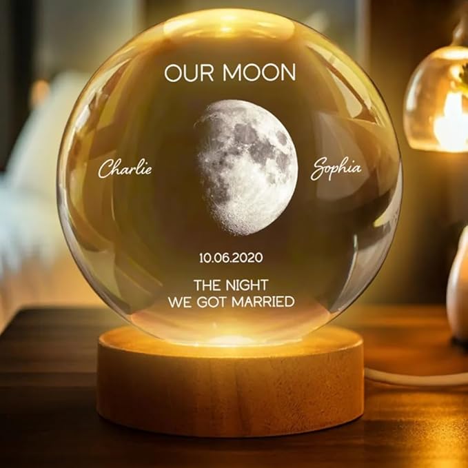 Evamall Personalized Our Moon Crystal Wedding Gift for Couples, Custom Memory Keepsake, Romantic Wedding Valentine’s Day G...