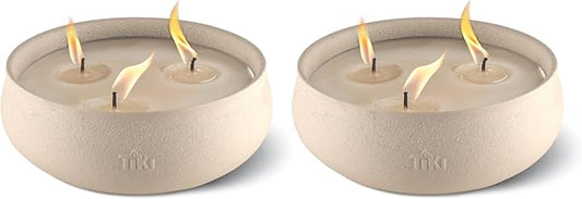 TIKI Citronella Candle 2-Pack – 7-Inch White Wax Bowl with Concrete Finish – Outdoor Decorative Candles for Patio, Deck, G...