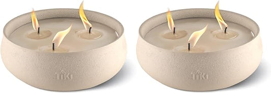 TIKI Citronella Candle 2-Pack – 7-Inch White Wax Bowl with Concrete Finish – Outdoor Decorative Candles for Patio, Deck, G...