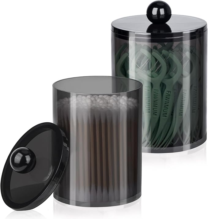 XIPENGKEJI 2 Pack Qtip Holder,Canister Apothecary Jar Set, Bathroom Jars with Lids Set for Cotton Swabs, Balls, Pads, Flos...
