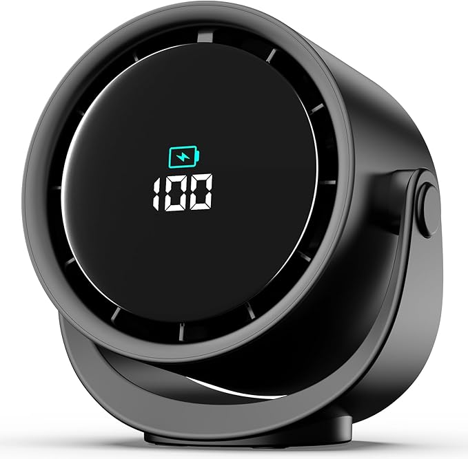 YOSHENMO Portable Desk Fan for Bedroom, Turbo Table Fans with smile icon LED Display, 6-inch, 5-Speed Strong Airflow, Low ...
