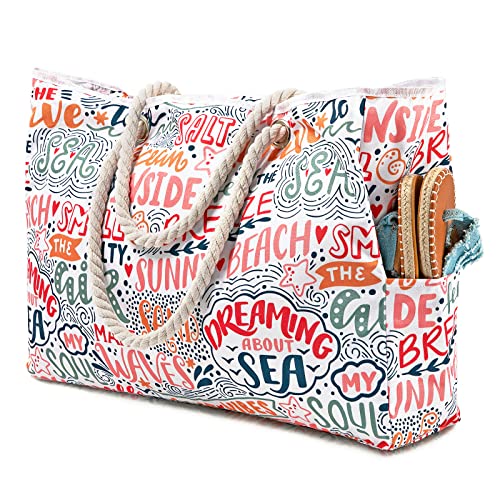 Tavaleu Beach Bags for Women - Large Beach Tote Bag, Women Sandproof Pool Bag for Pool Gym Grocery Travel