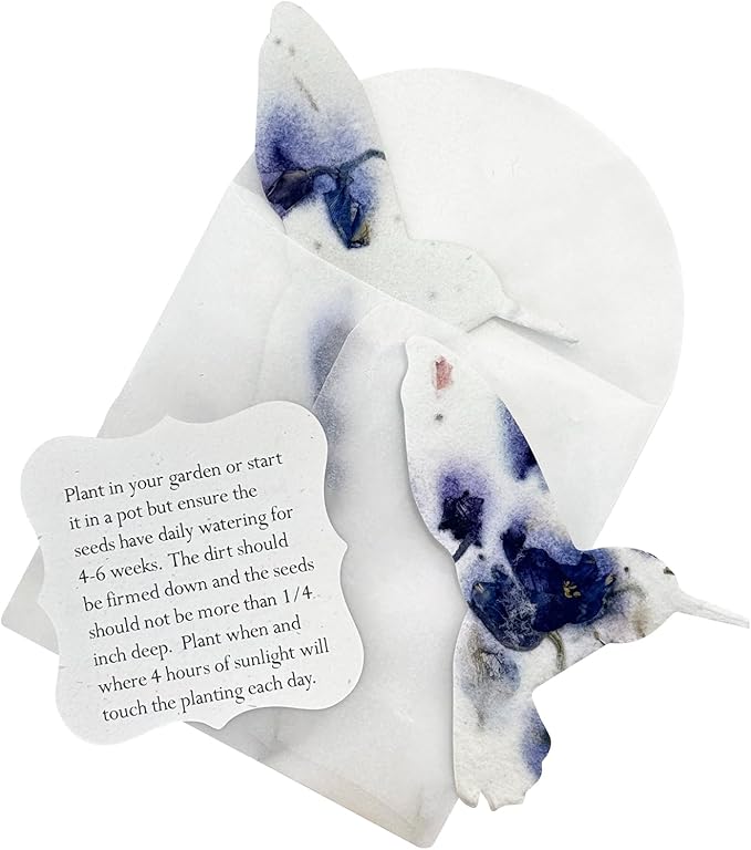 Set of 24 Purple Hummingbird Seed Paper – Writable & Plantable Wildflower with Envelopes & Planting Guides, Gift for Plant...