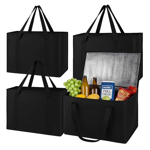 musbus 4-Pack insulated trunk organizer car cooler bag Food Insulated Grocery shopping bags, Black, reusable,zipper,foldab...