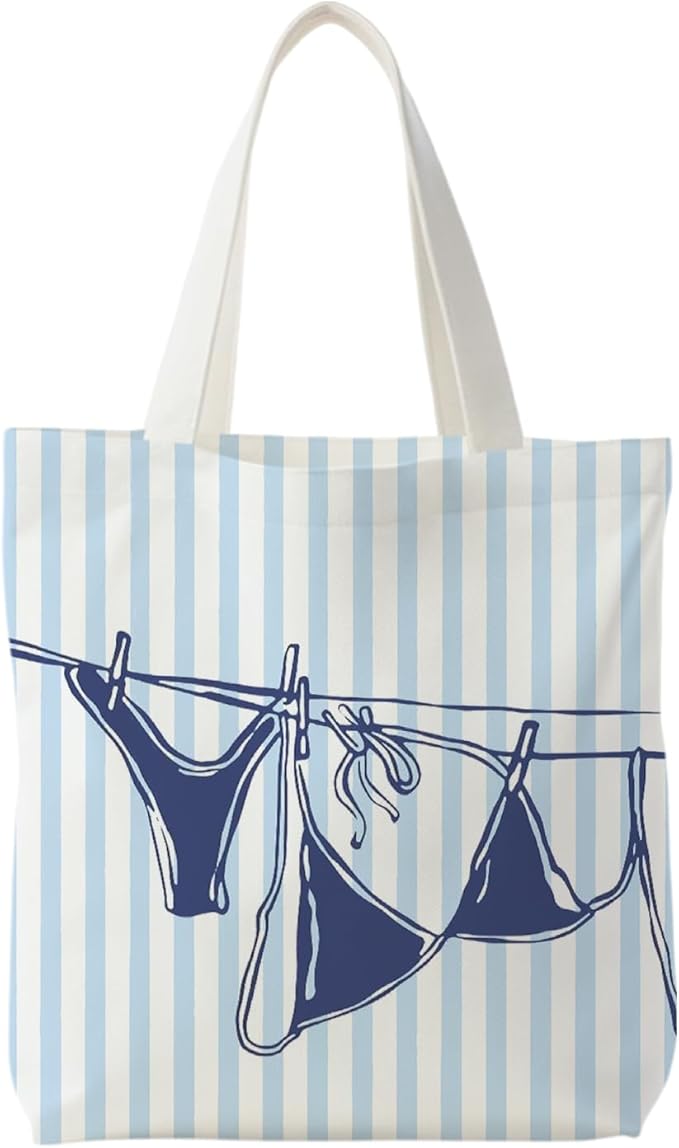 Likjad Striped Canvas Bag, Floral Tote Bag, Striped Items for Women and the Best Choice for Those Who Love Stripes