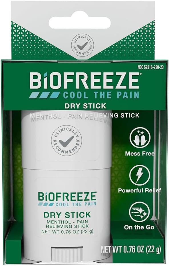 Biofreeze Dry Stick, Mess-Free Relief for Neck, Shoulder, Knee, Hip, Hand & Joint, Cooling Menthol Pain Relief Stick, Up t...