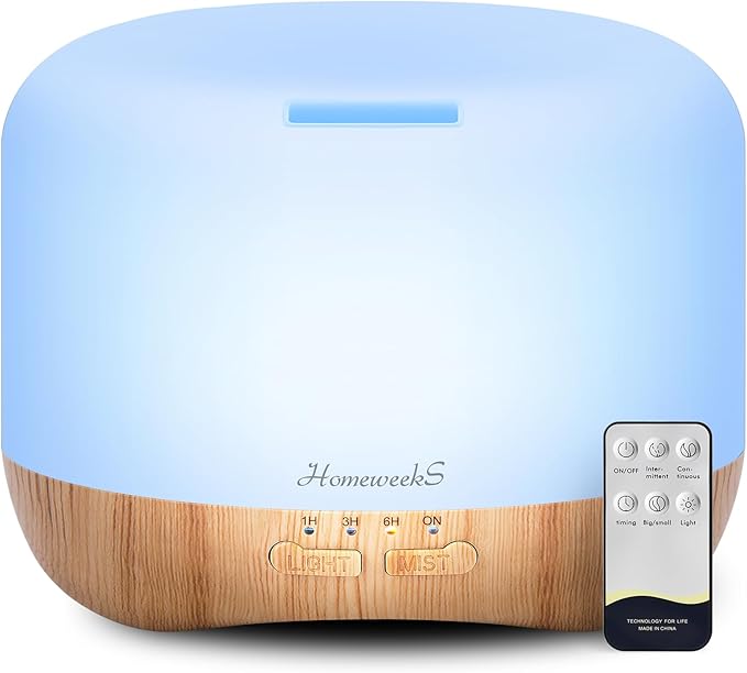 Homeweeks 300ml Essential Oil Diffuser, Quiet Aromatherapy Mist Diffusers for Essential Oils, Wood Grain, Ultrasonic, Remo...