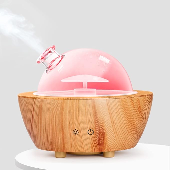 Glass Essential Oil Diffuser Wood Grain Base, 280ml Aromatherapy Diffusers Cool Mist Humidifier, LED Light in 7 Colors wit...
