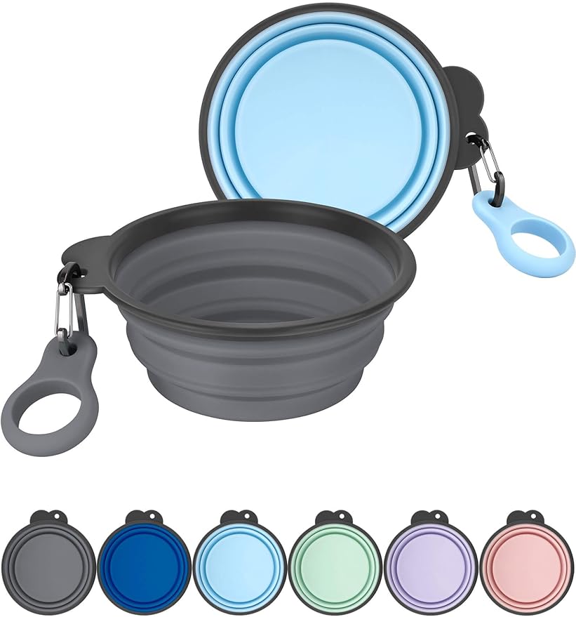 Aonkey Collapsible Dog Bowls with Bottle Carrier, 2 Pack Travel Dog Water Bowl Upgraded Carabiner, One-piece Molded Rim No...